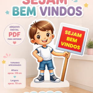 Display “Sejam Bem-Vindos” – Menino com Placa